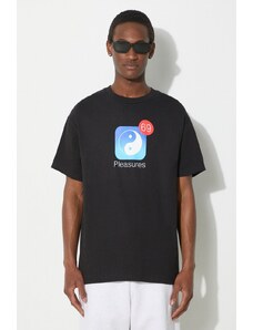 Bavlněné tričko PLEASURES Notify černá barva, s potiskem, P24SP052.BLACK