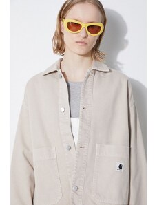 Džínová bunda Carhartt WIP Garrison Jacket dámská, béžová barva, přechodná, oversize, I033349.1YC4J