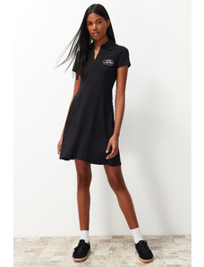 Trendyol Black Skater/Waist Embroidery Cotton Stretch Knitted Mini Dress