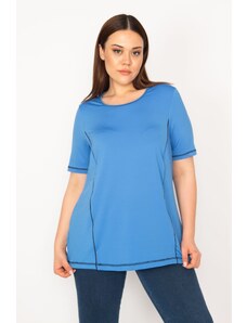 Şans Women's Plus Size Blue Collar Tapered Sports Blouse