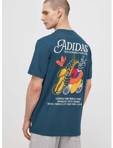 Bavlněné tričko adidas Originals tyrkysová barva, s potiskem, IS0225