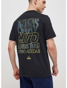 Bavlněné tričko adidas TIRO černá barva, s potiskem, IS2876