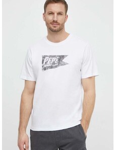 Bavlněné tričko Pepe Jeans SINGLE CARDIFF bílá barva, s potiskem, PM509401