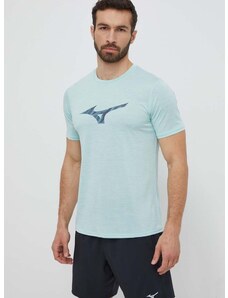 Běžecké tričko Mizuno Core tyrkysová barva, s potiskem, J2GAB009