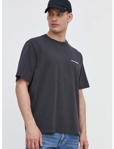 Bavlněné tričko Abercrombie & Fitch šedá barva, s potiskem