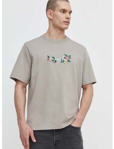 Bavlněné tričko Abercrombie & Fitch béžová barva, s aplikací