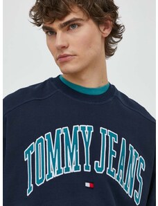 Bavlněná mikina Tommy Jeans pánská, tmavomodrá barva, s potiskem, DM0DM18628