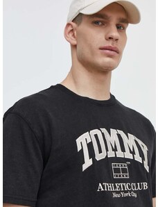 Bavlněné tričko Tommy Jeans černá barva, s aplikací, DM0DM18557