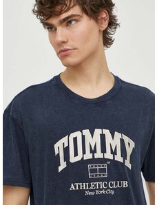 Bavlněné tričko Tommy Jeans tmavomodrá barva, s aplikací, DM0DM18557