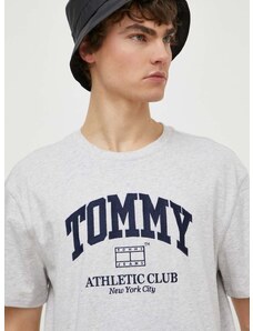 Bavlněné tričko Tommy Jeans šedá barva, s aplikací, DM0DM18557