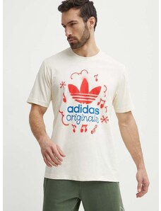 Bavlněné tričko adidas Originals béžová barva, s potiskem, IS2895