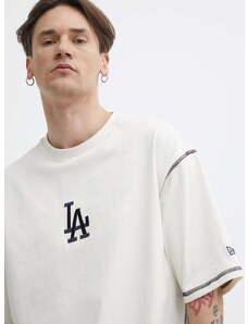 Bavlněné tričko New Era LOS ANGELES DODGERS béžová barva, s potiskem
