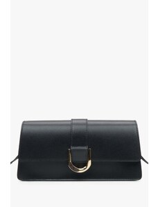 Women's Black Leather Handbag with Golden Accents Estro ER00114772