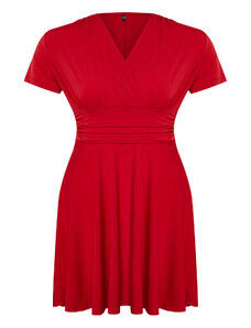 Trendyol Curve Red Double-breasted Mini Knitted Dress