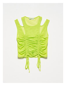 Dilvin 20216 Shirred Tulle Top-lime