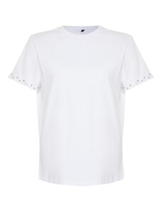 Trendyol Curve White Stone Detailed Boyfriend Knitted T-shirt