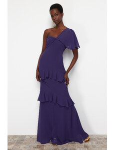 Trendyol Purple Frilly Chiffon Long Evening Evening Dress