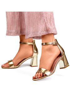 Laura La.Fi. Zlaté dámské sandály na vysokém podpatku se zapínáním na kotníku