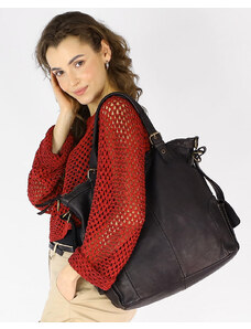 Městská kožená taška s nastavitelnou rukojetí Kabelky od Hraběnky ručně vyráběná; černá