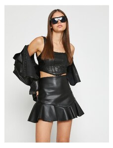 Koton Leather Look Top Crop Square Neck