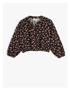 Koton Floral Round Neck Buttoned Long Sleeve Elastic Cuff