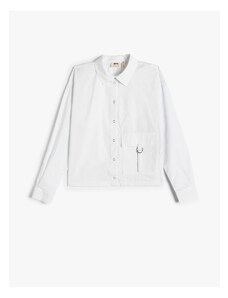 Koton Poplin Shirt Long Sleeve Pocket Detailed Snap Closure Cotton