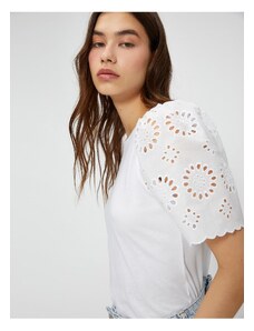 Koton T-Shirt with Scalloped Sleeves Crewneck Cotton