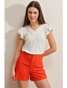 Bigdart 0467 V-Neck Knitted Blouse - White