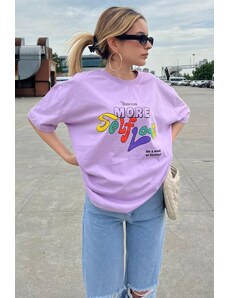 Madmext Lilac Printed Oversized T-Shirt