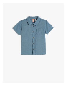 Koton Shirt Linen Blended Short Sleeve Single Pocket Detailed