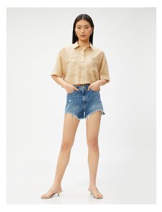 Koton Crop Shirt Pocket Short Sleeve Tencel