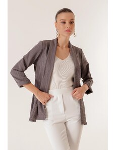 By Saygı Shawl Collar Length Lycra Double Sleeve Length Pinstripe Fabric Jacket