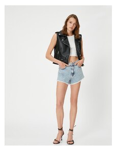Koton Faux Leather Vest Double Breasted with Zipper Pocket Detail