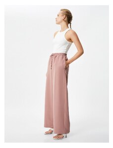 Koton Wide Leg Trousers with Lace-Up Waist, Pockets Modal Relaxed Cut.