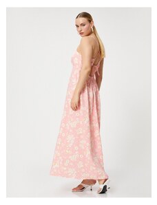 Koton Daisy Strappy Linen Blended Long Dress With Bow Detail