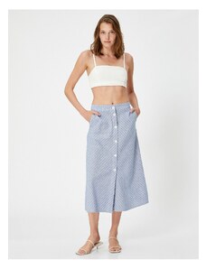 Koton Midi Skirt With Buttons And Slits In The Linen Blend
