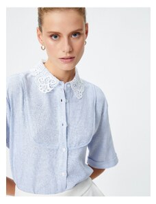 Koton Lace Collar Shirt with Short Sleeves and Buttons Linen Viscose Blend.