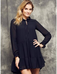 Cocomore Boutiqe dress with stand-up collar and ruffles black