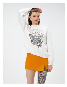 Koton Crewneck Sweatshirt with Printed Ribbed Long Sleeve