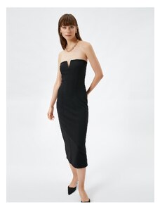 Koton Strapless Dress, Midi Length, V-Seam Detailed, Slim Fit.