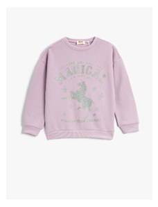 Koton Unicorn Sweatshirt Silvery Crew Neck Long Sleeve Cotton Raised