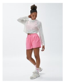Koton Oversized Crop Sports T-Shirt with a Fishnet Look with Long Sleeves.