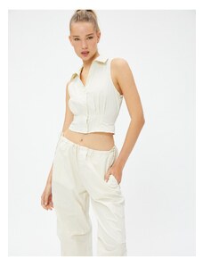 Koton Crop Shirt Sleeveless, Bodice Detailed Cuff Collar