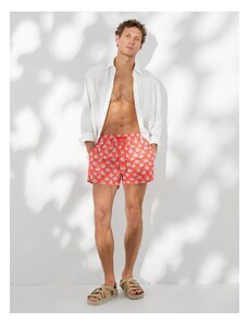 Koton Short Swim Shorts with Palm Tree Print, Lace Waist and Pocket