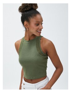 Koton Crop Undershirt Halter Neck Mesh Detailed Cotton