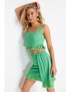 Trendyol Green Woven Blouse with Tassels and Skirt Set