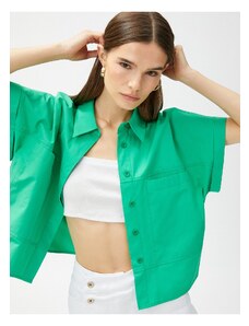 Koton Crop Oversize Poplin Shirt Short Sleeve Cotton
