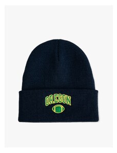 Koton College Embroidered Beanie with Fold Detail