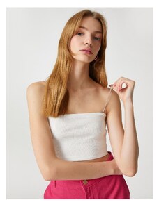 Koton Crop Corded Tank Top with Shiny Stones and Thin Straps