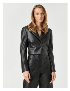 Koton Bunda z umělé kůže Crop Blazer s kapsou na jedno tlačítko Detail